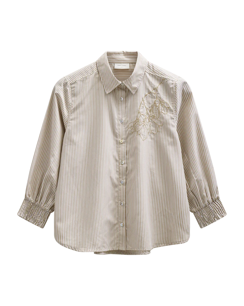 FQEVALINA – HEMD MIT STICKEREI - WEISS UND BRAUN