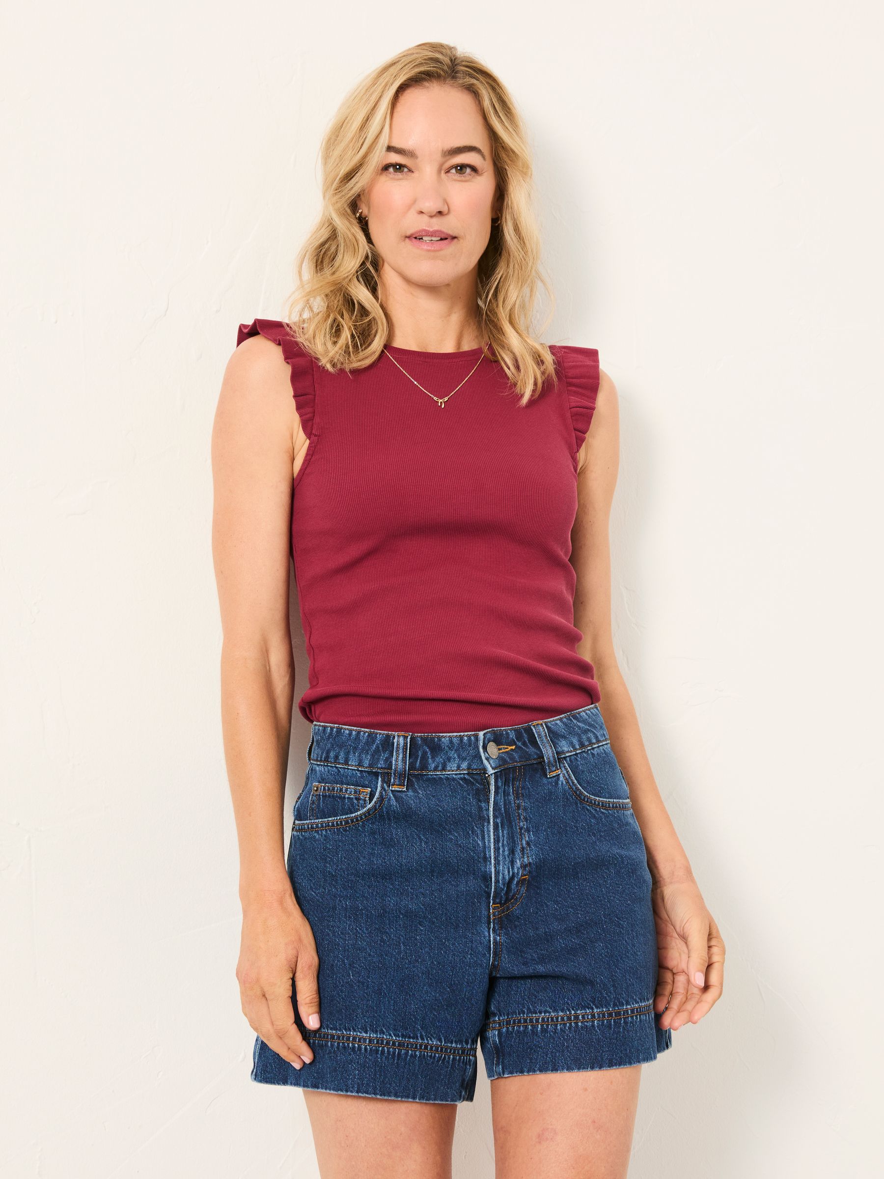 Burgundy Red Frill Sleeveless Top