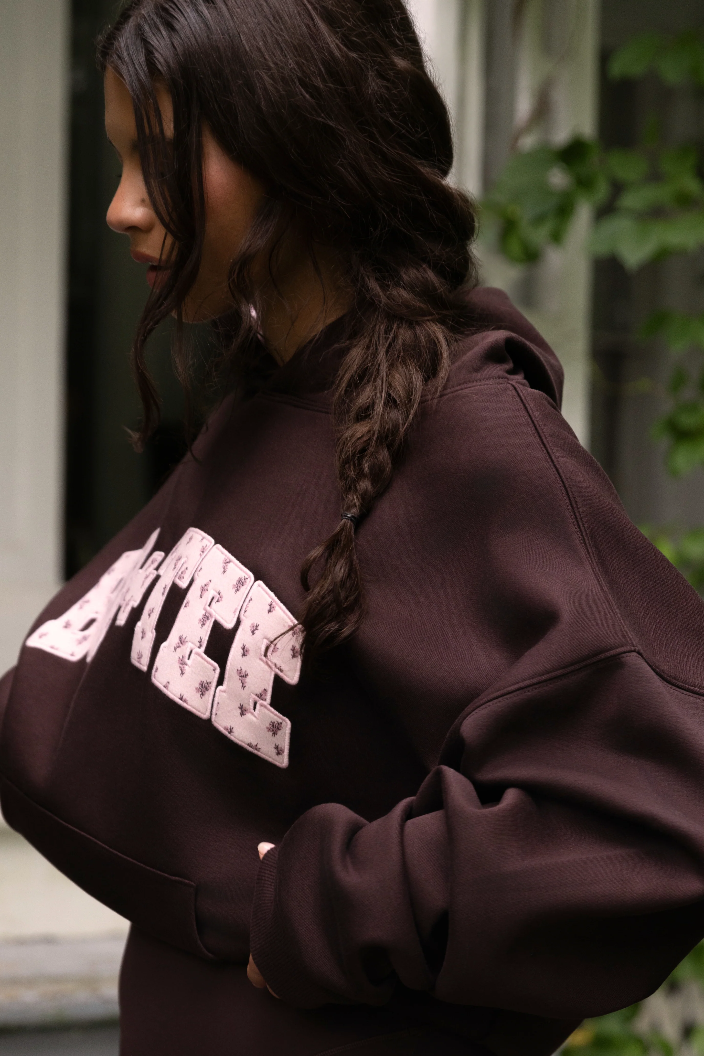 Oversized Applique Hoodie in Espresso