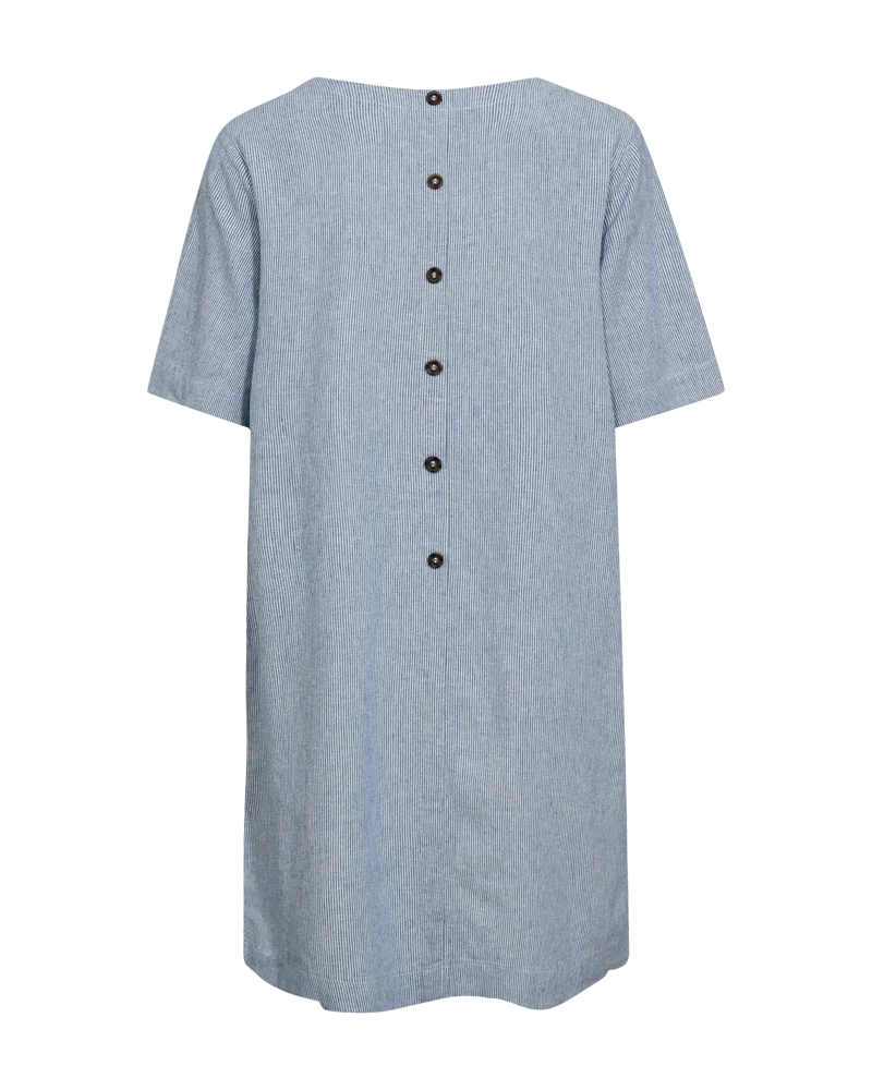 FQLAVA - GESTREIFTE LEINENKLEID - WEISS UND BLAU