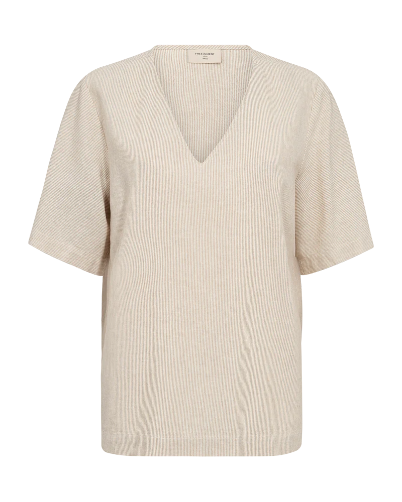FQLAVA - BLUSE MIT STREIFENMUSTER - WEISS UND BEIGE