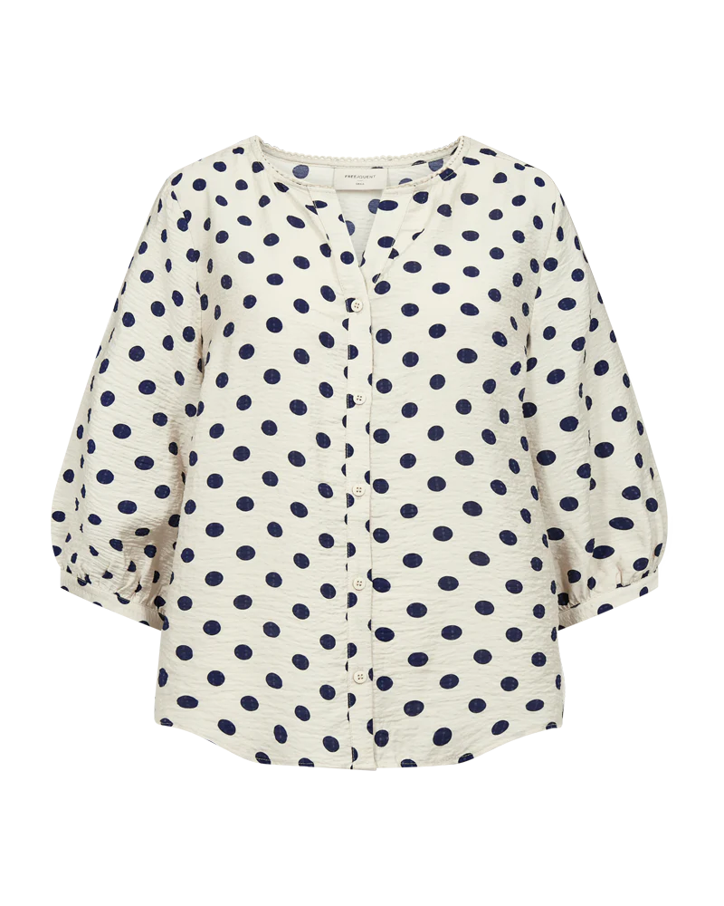 FQALMA – BLUSE MIT PUNKTEN - BEIGE UND BLAU