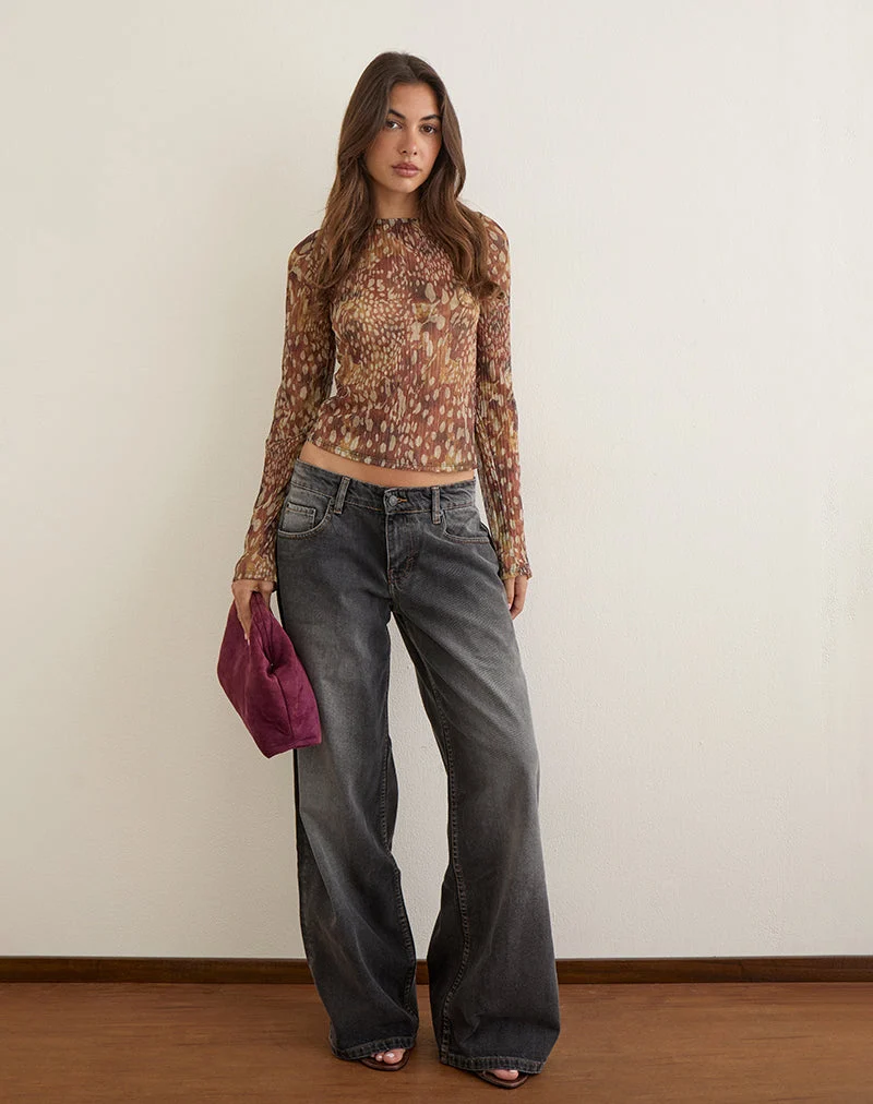 Saezuru Top in Shimmer Plissé Dalmatian Shadow Honey Brown