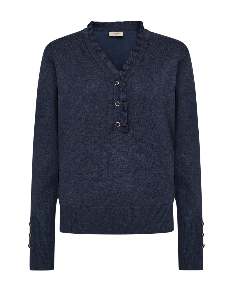 FQKATIE – FEINSTRICK-PULLOVER MIT RÜSCHEN - BLAU