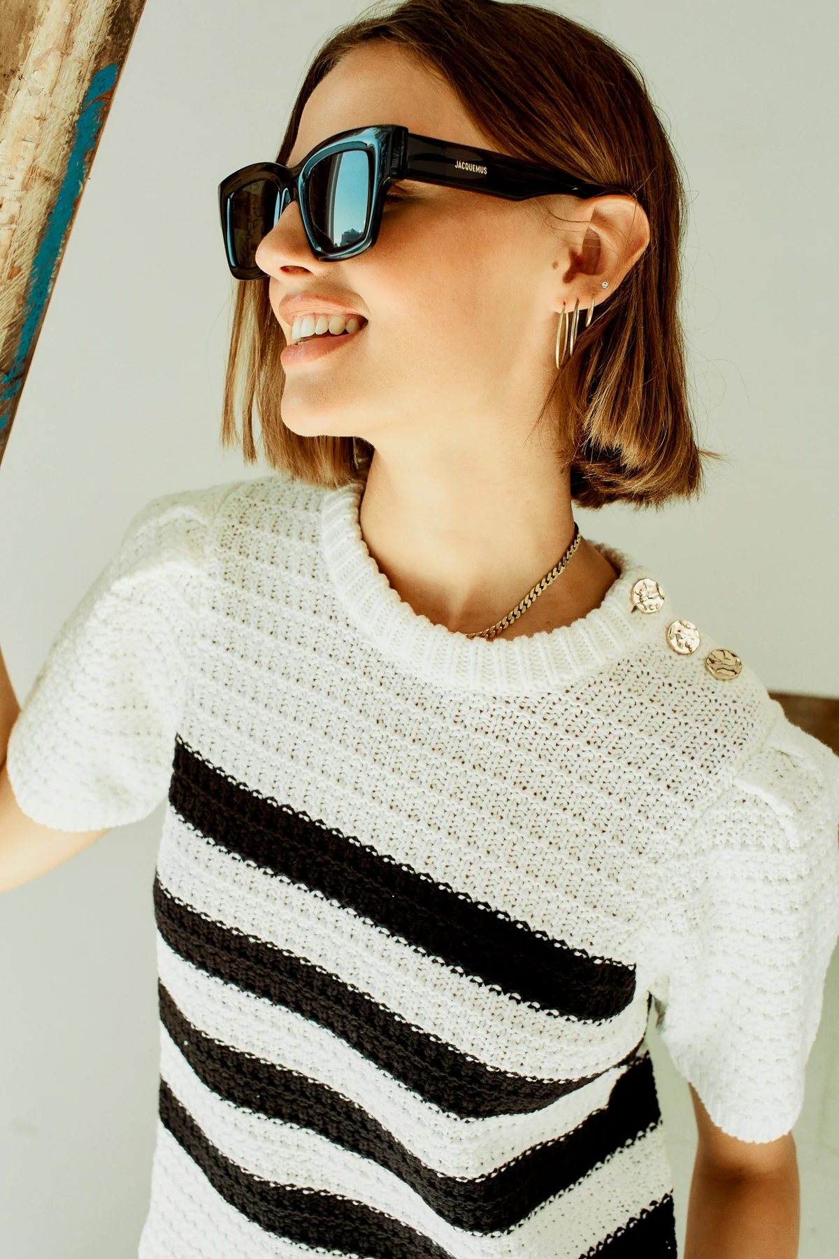 FQCOTLA - STICK PULLOVER - WEISS UND SCHWARZ