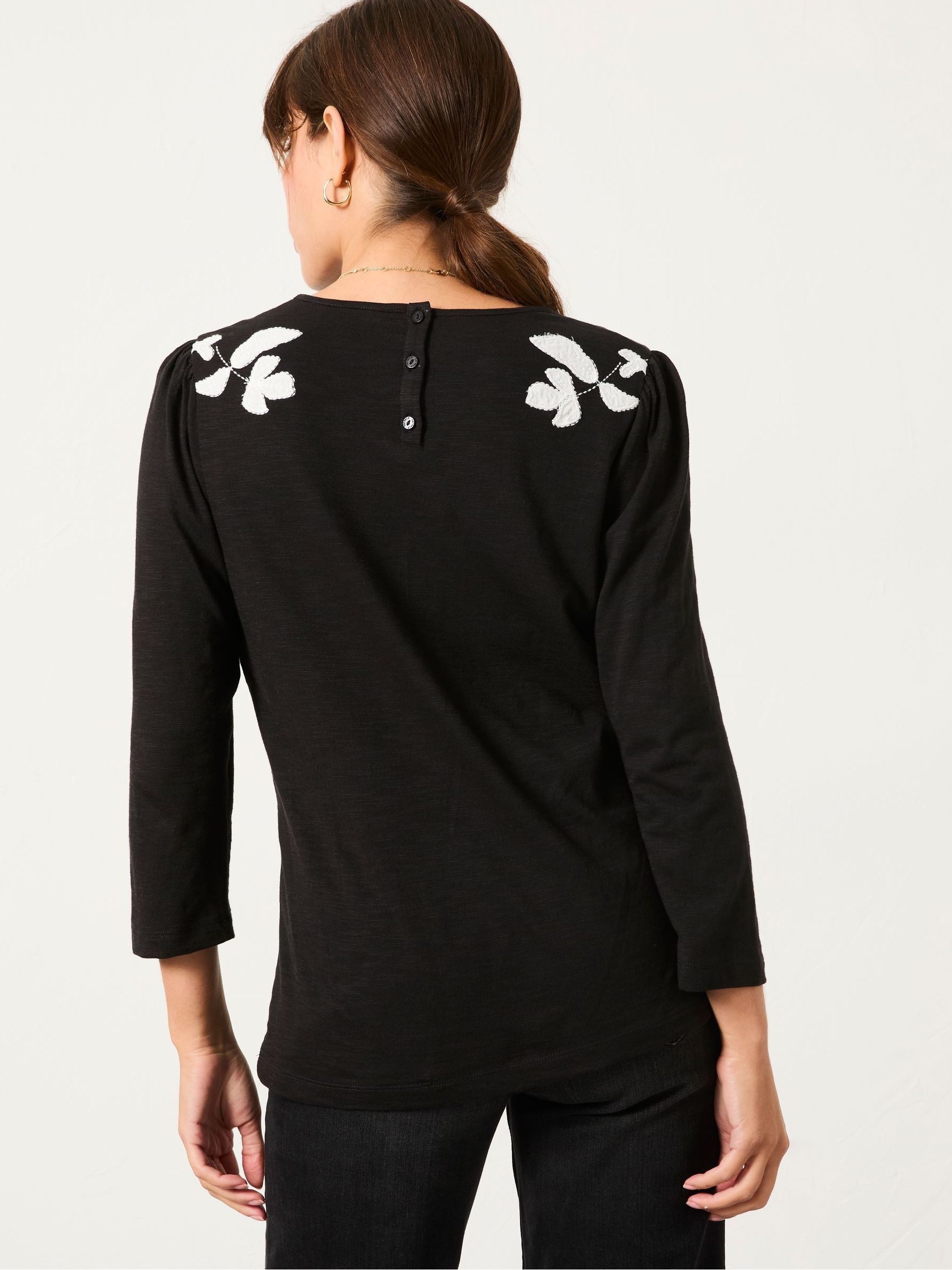Ria Black Applique Detail Top