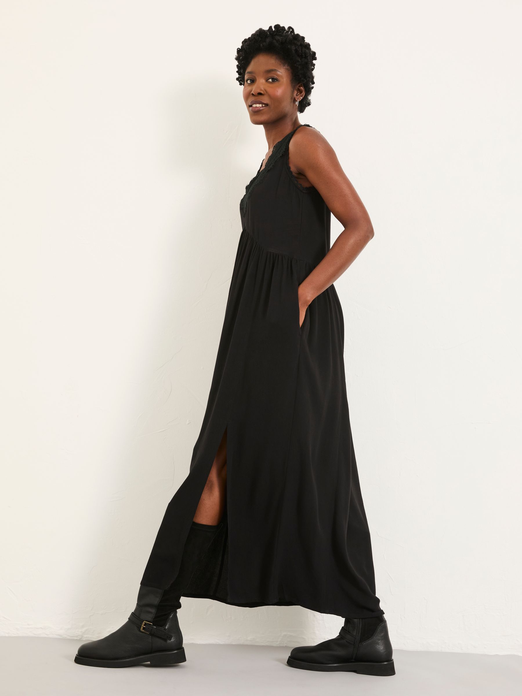 Aileen Black Petite Slip Midi Dress