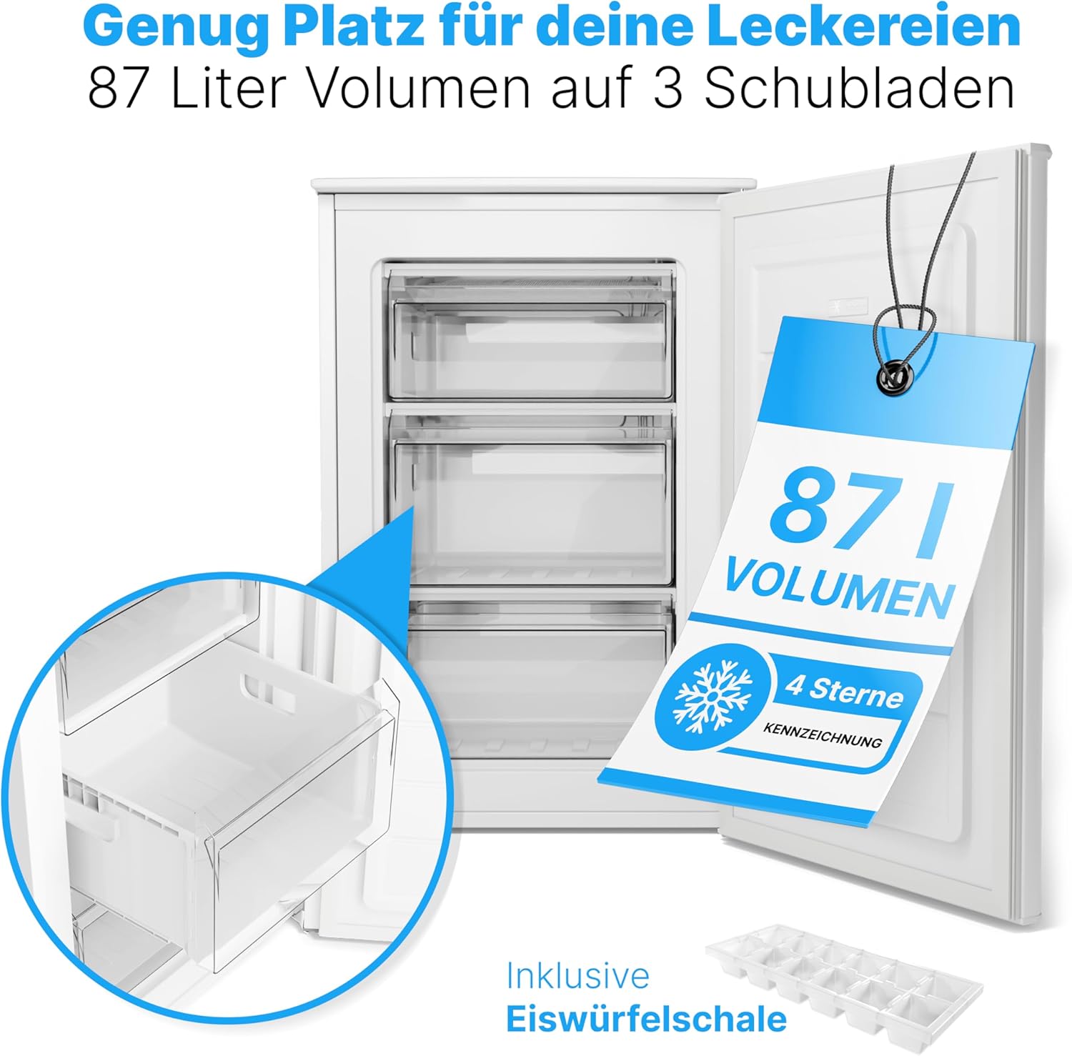 Bomann® Gefrierschrank 87L | Gefrierschrank klein mit Temperaturbereich ≤ -18°C | 3 Schubladen | Tiefkühlschrank mit wechselbarem Türanschlag | Freezer Tiefkühlschrank klein GS 7253 weiß
