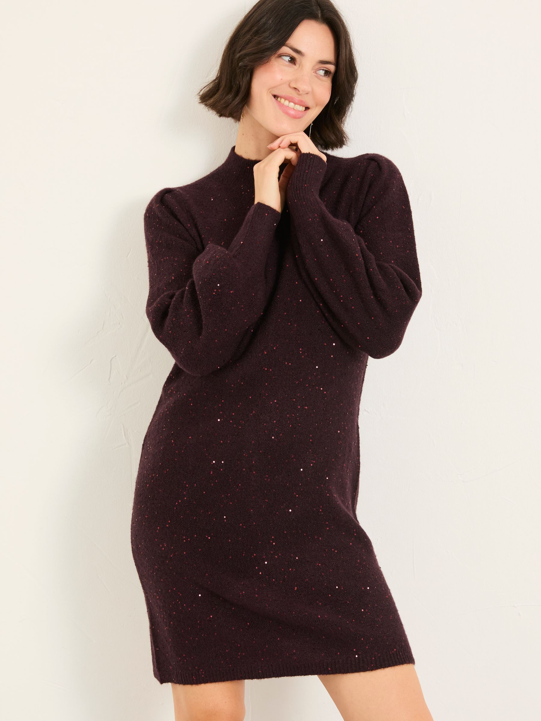 Burgundy Red Petite Sparkle Knit Dress