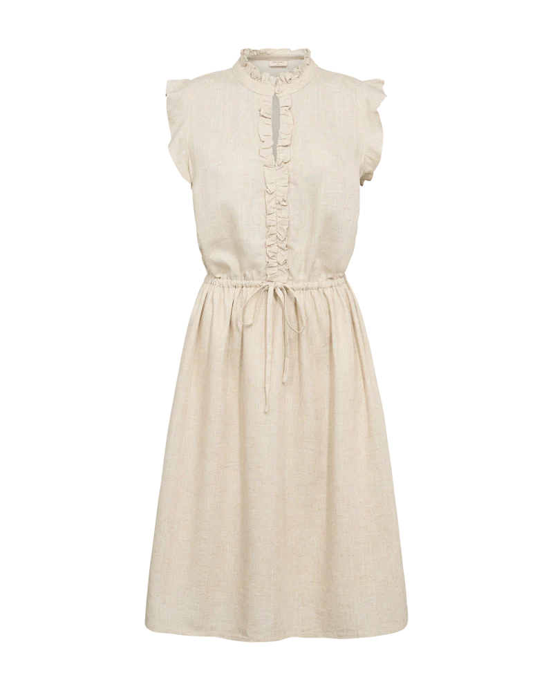 FQDEEM – KLEID MIT RÜSCHENÄRMELN - BEIGE