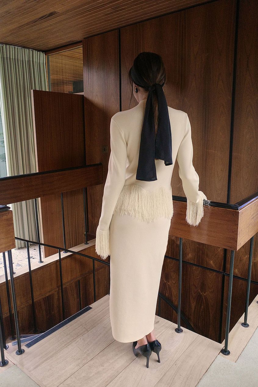 Fringe Detail Knitted Midi Dress