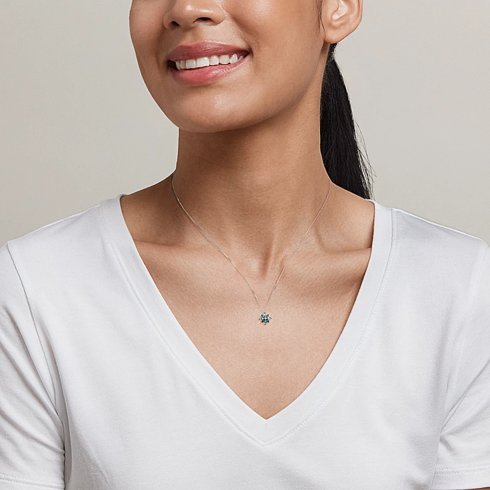 Blue Topaz & White Sapphire Flower Pendant