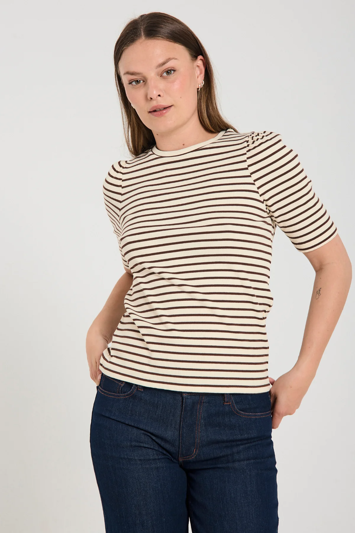 FQELOISEI – GESTREIFTES T-SHIRT - BEIGE UND BRAUN
