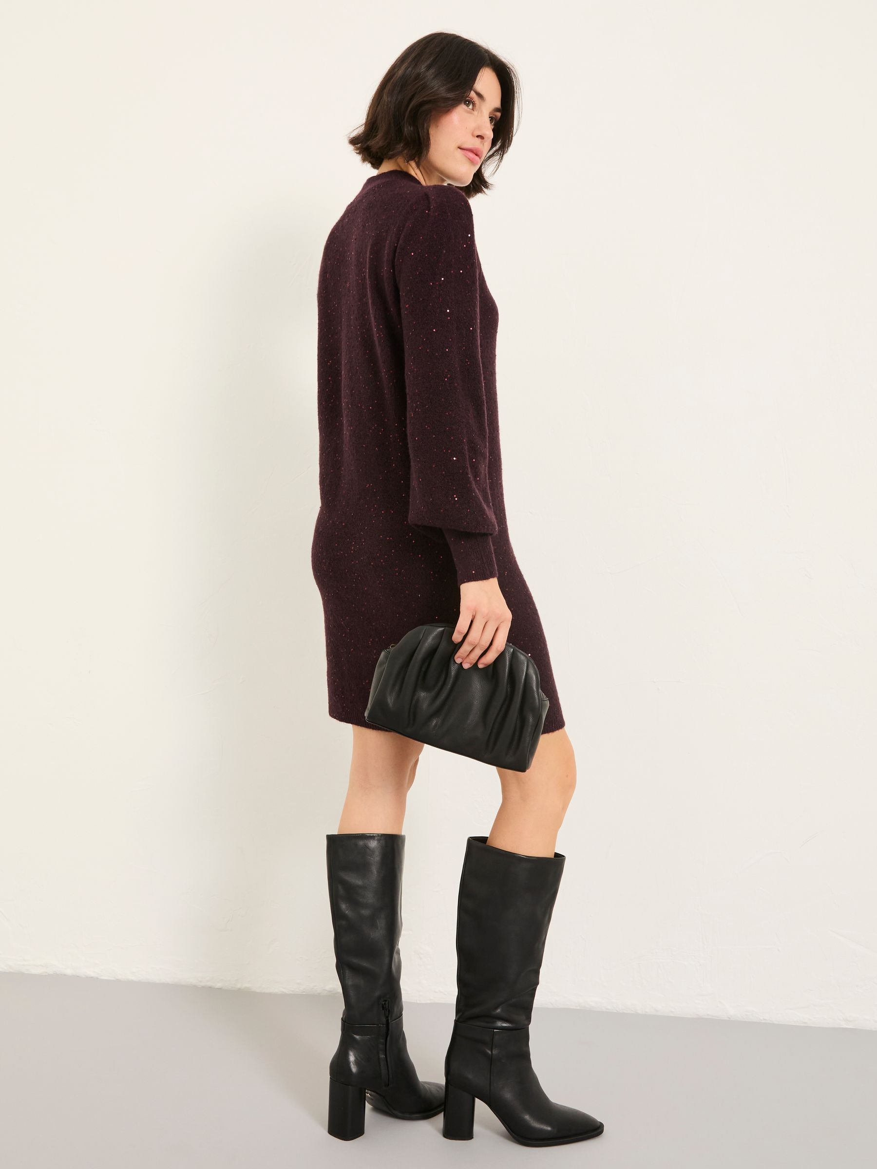 Burgundy Red Petite Sparkle Knit Dress
