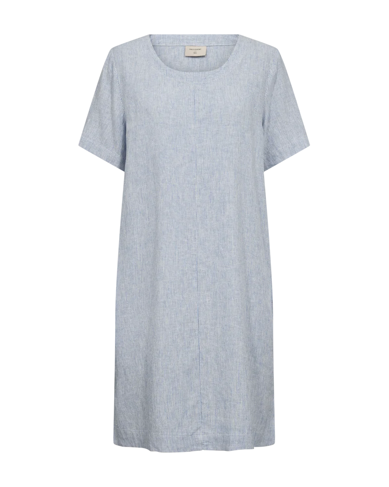 FQLAVA - LEINEN KLEID - WEISS UND BLAU