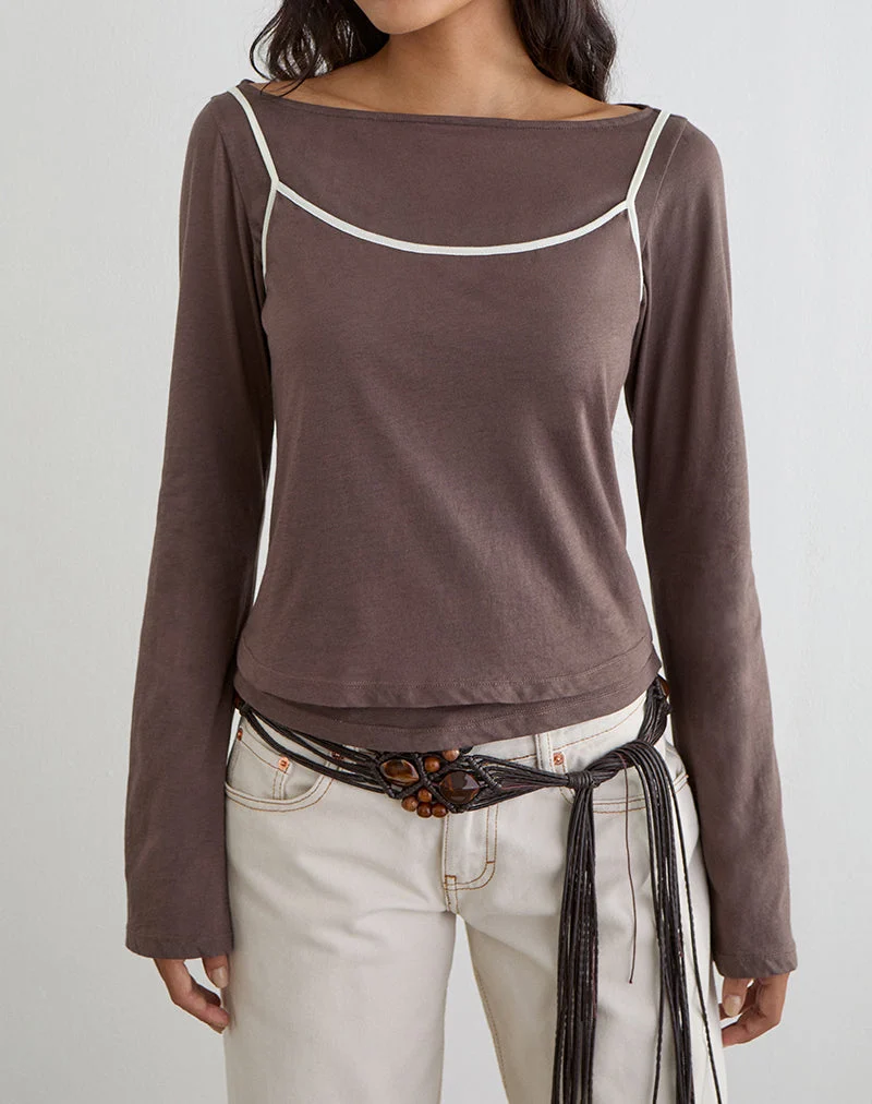 Laken Long Sleeve Top in Walnut with Vanilla Ice Binding
