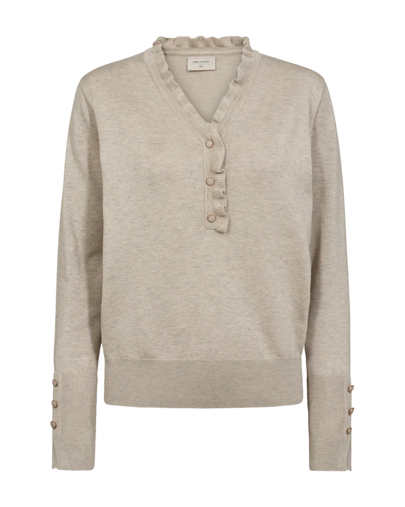 FQKATIE – FEINSTRICK-PULLOVER MIT RÜSCHEN - BEIGE