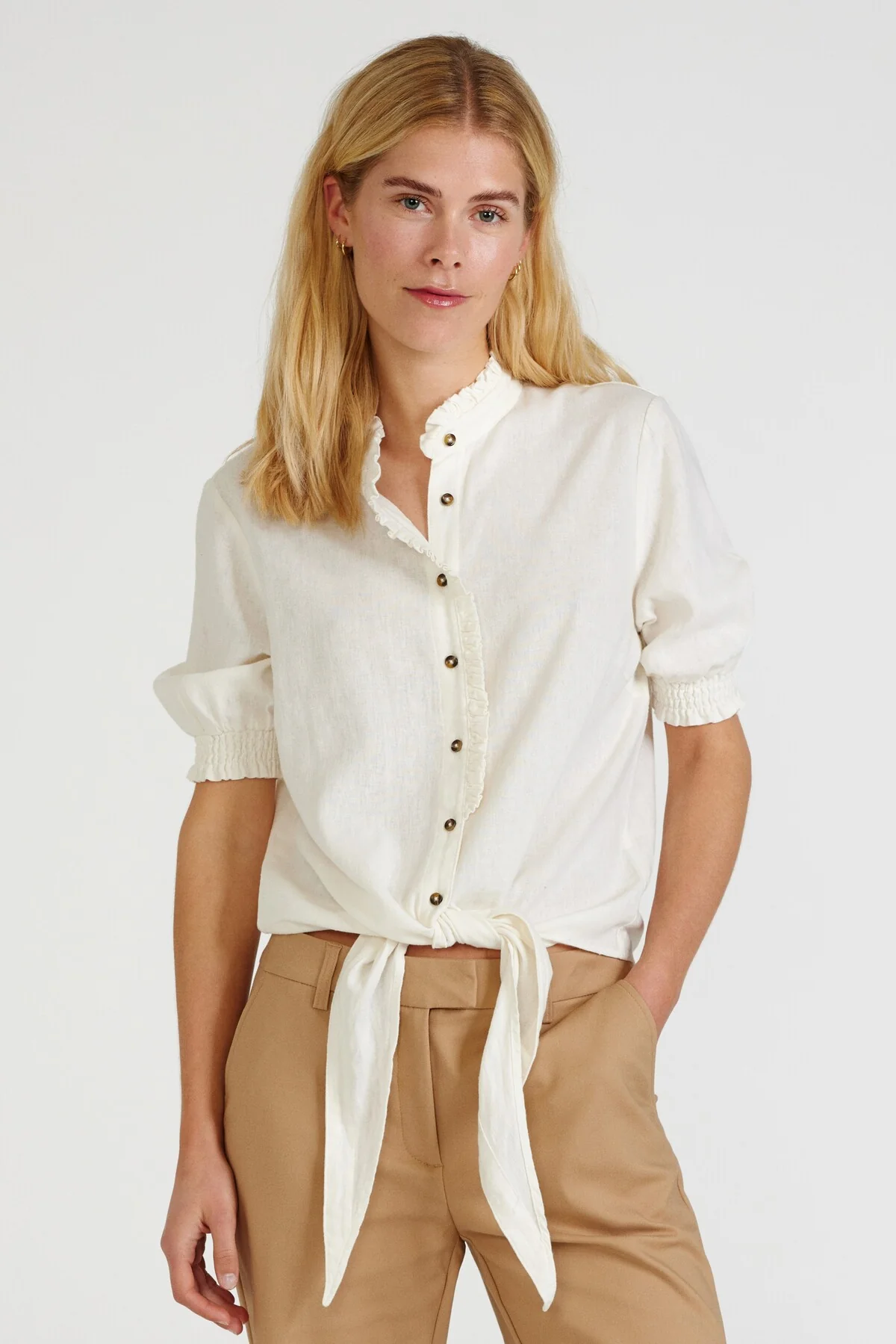 FQLAVA - BLUSE MIT LEINEN - WEISS