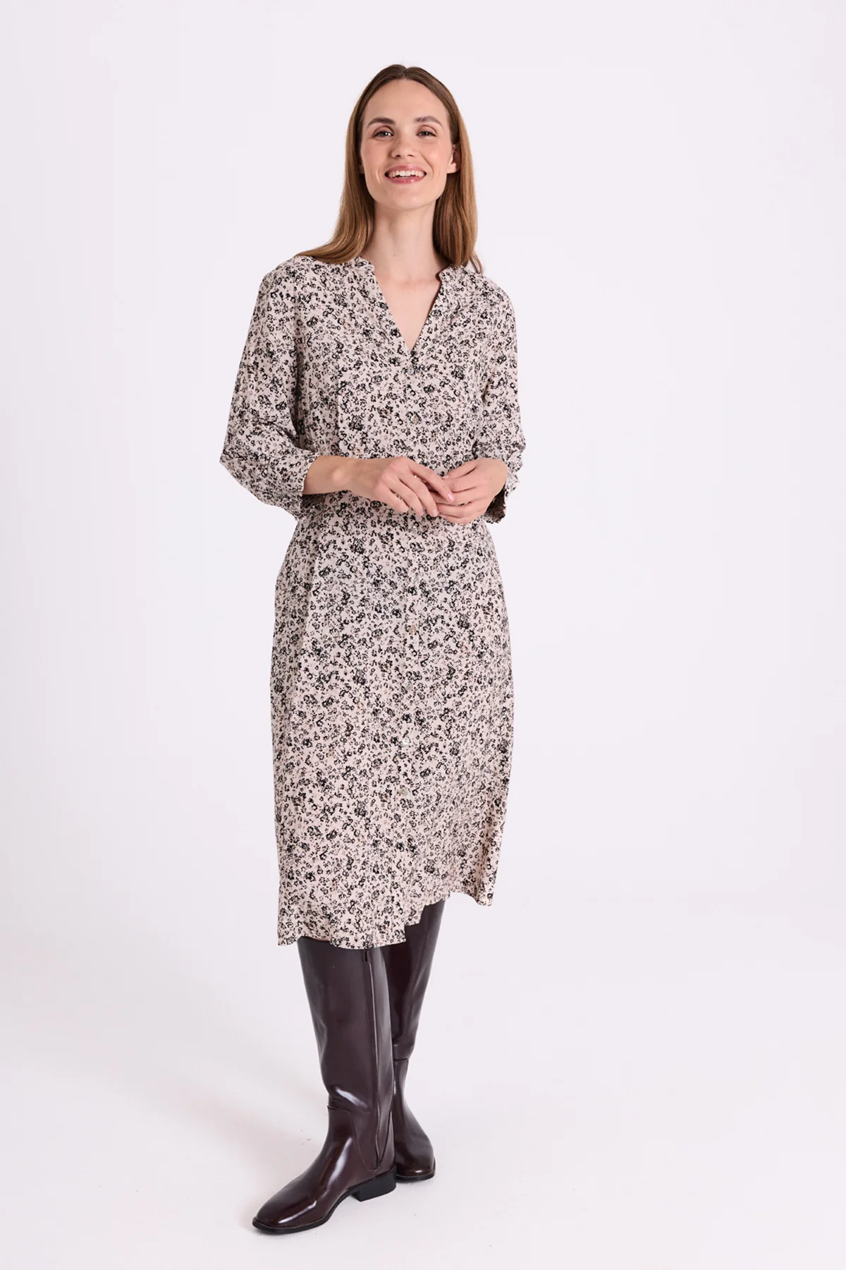 FQMOLLI – KLEID MIT BLUMENMUSTER - BEIGE UND SCHWARZ