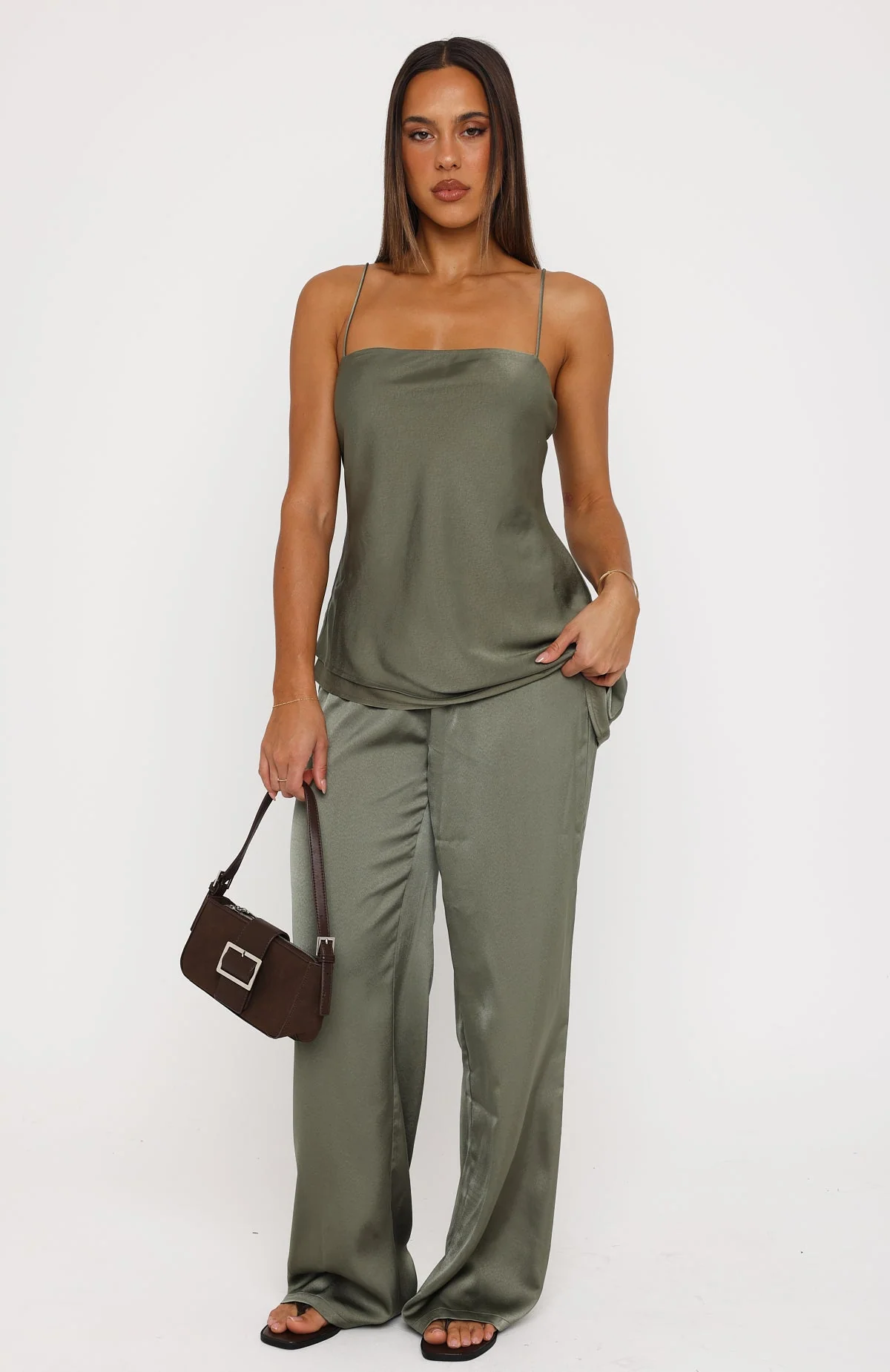 Sweet Sway Satin Pants Olive