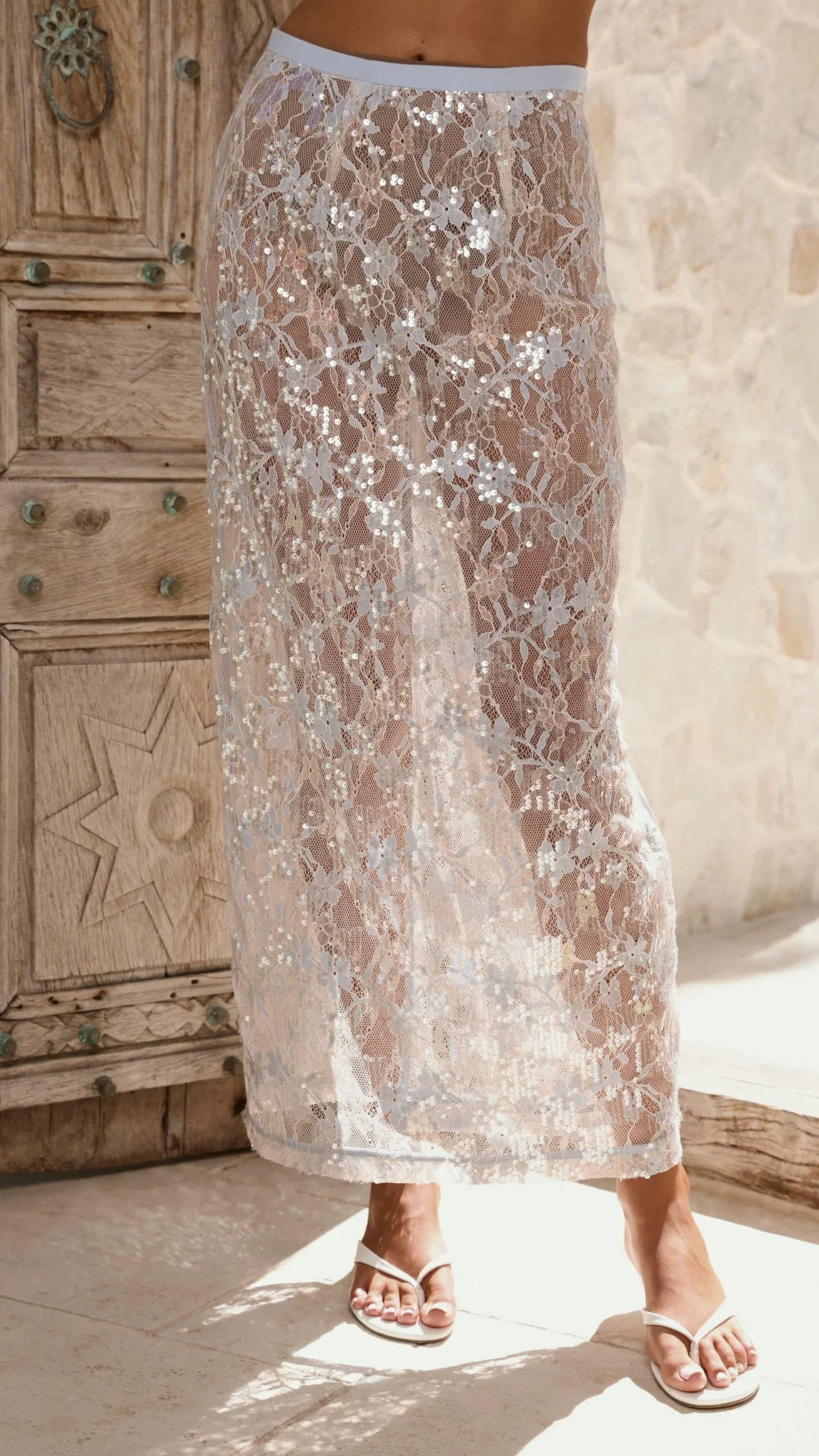 Makaila Sheer Maxi Skirt - Blue Lace/Sequin