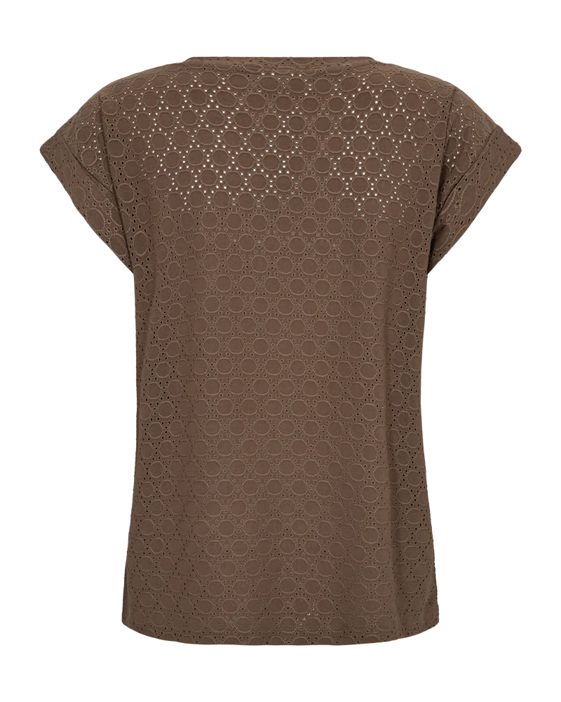 FQBLOND – T-SHIRT MIT LOCHMUSTER - BRAUN