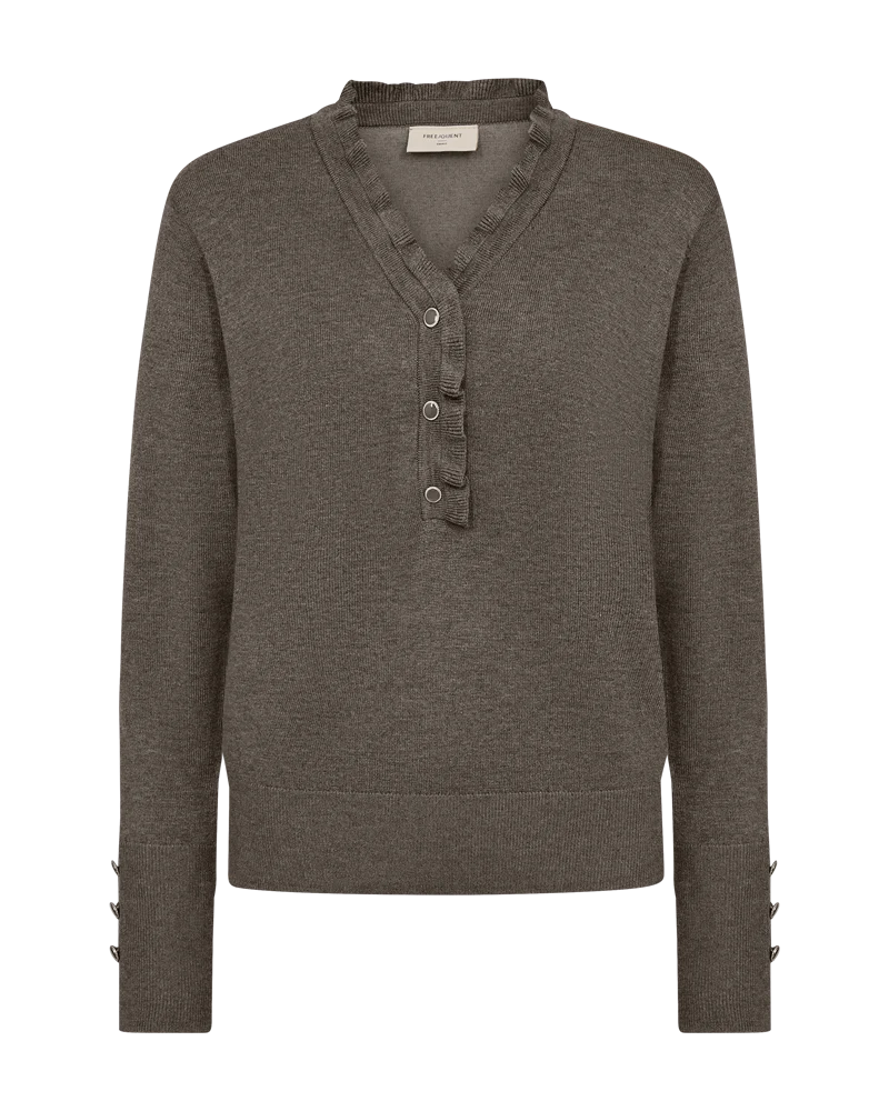 FQKATIE – FEINSTRICK-PULLOVER MIT RÜSCHEN - BRAUN