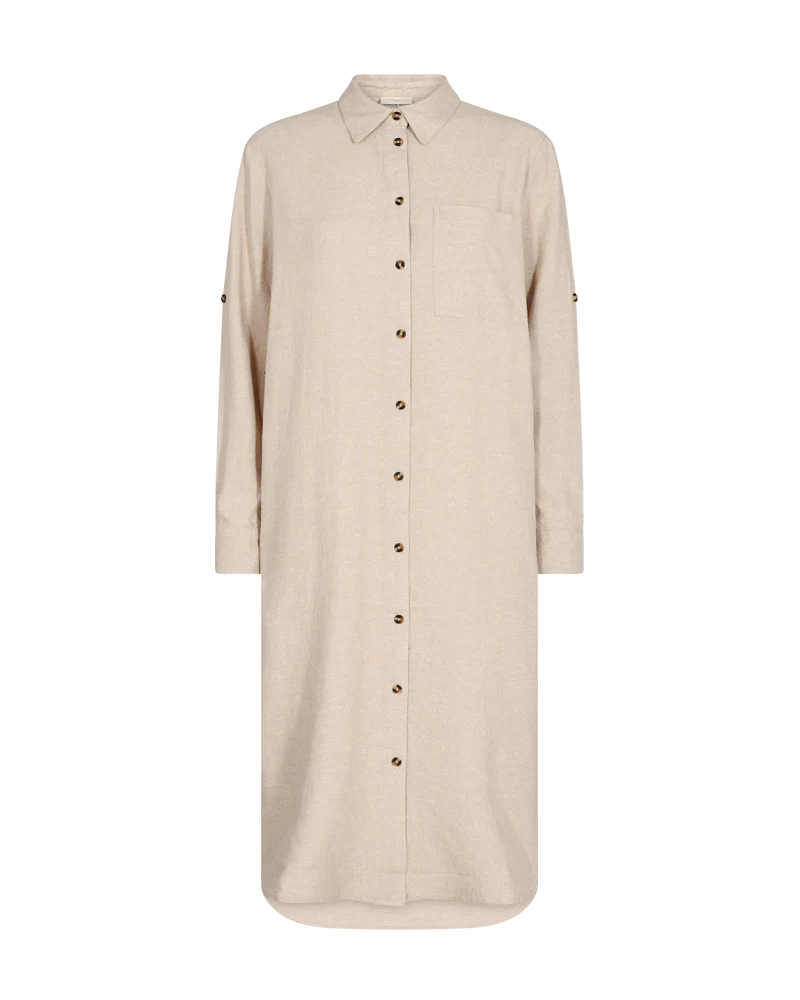 FQLAVA - BLUSENKLEID MIT LEINEN - BEIGE
