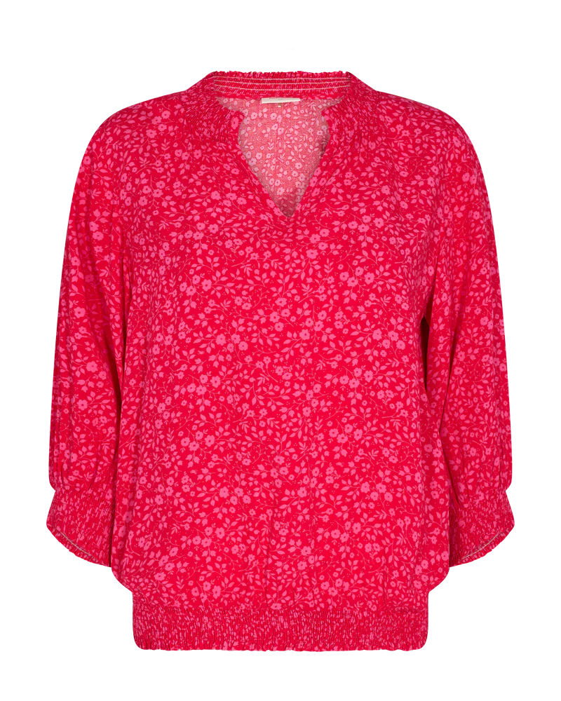 FQADNEY - BLUSE MIT BLUMEN - ROT