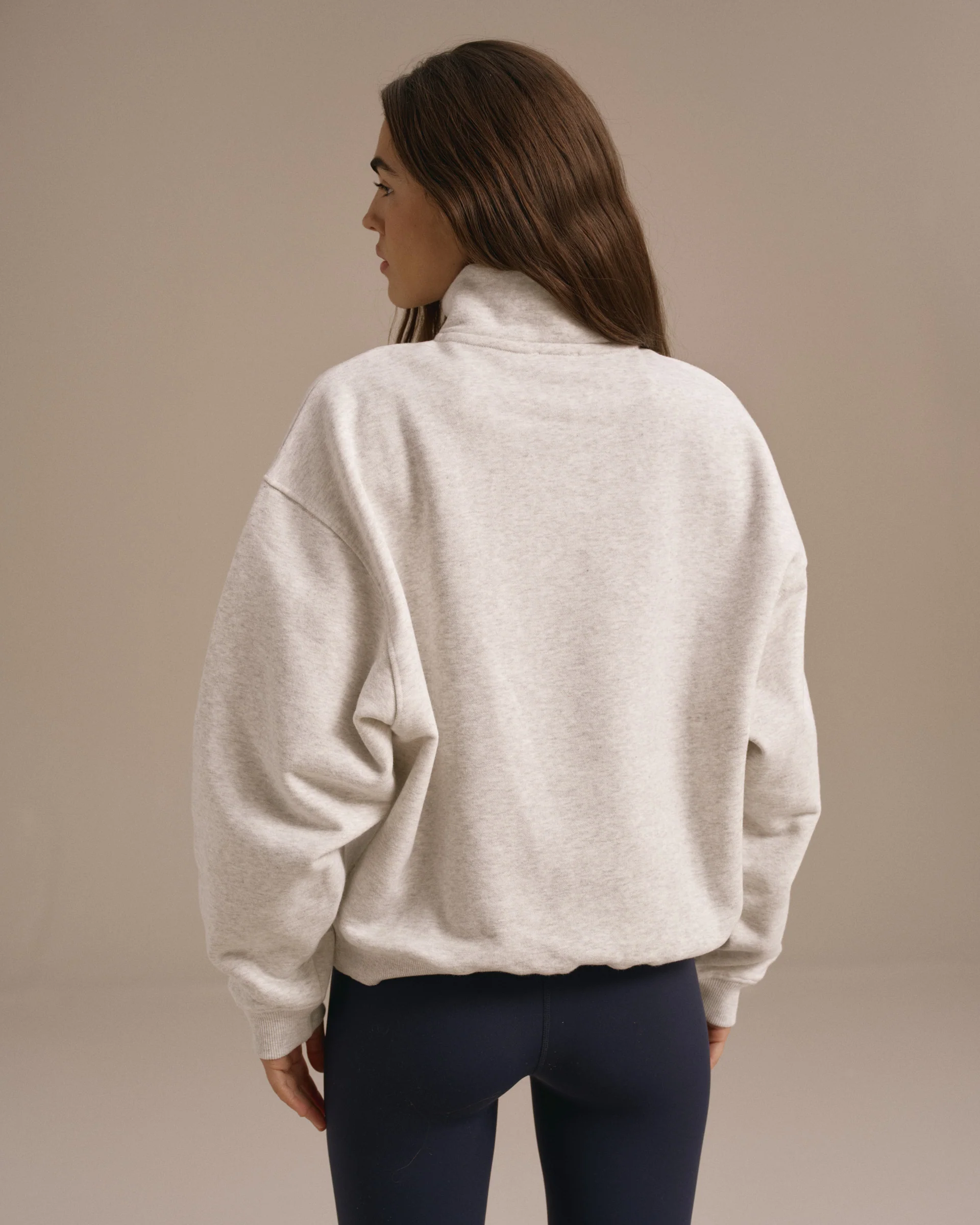 Relaxed Quarter Zip Sweatshirt - Light Grey Melange