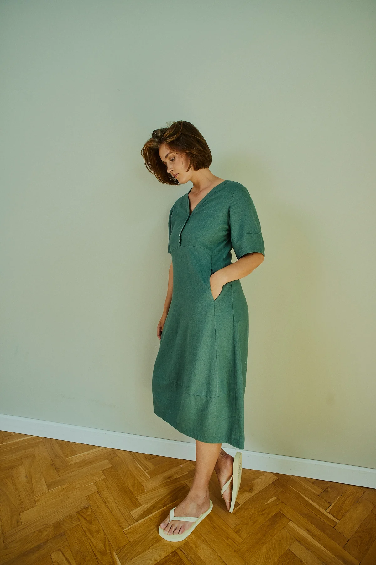 FQLAVA - LEINENKLEID - GRÜN