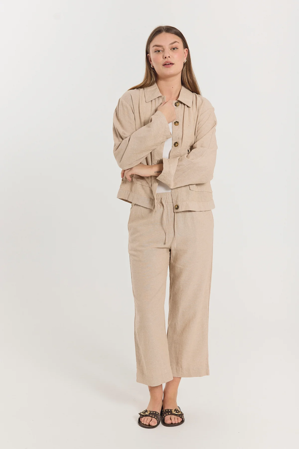 FQLAVA - 7/8 LEINENHOSE - BEIGE