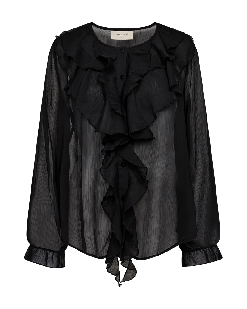 FQDITTE – BLUSE MIT RÜSCHEN - SCHWARZ