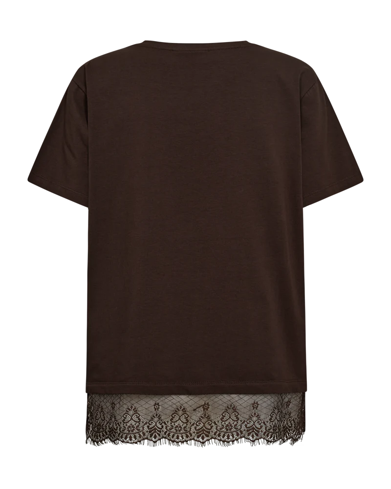 FQSURE – T-SHIRT MIT SPITZENBESÄTZ - BRAUN