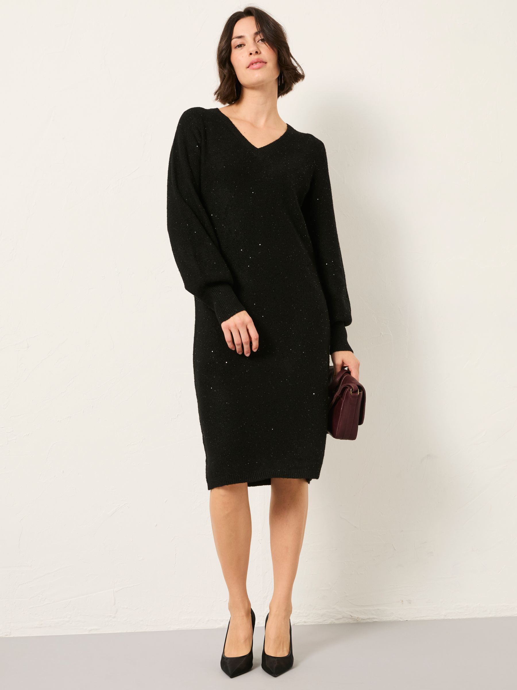 Black Regular Sparkle Knit Midi Dress