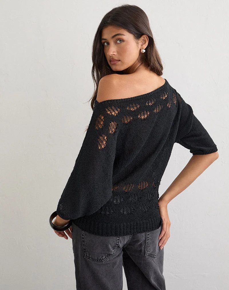 Damini Off The Shoulder Knit Top in Black