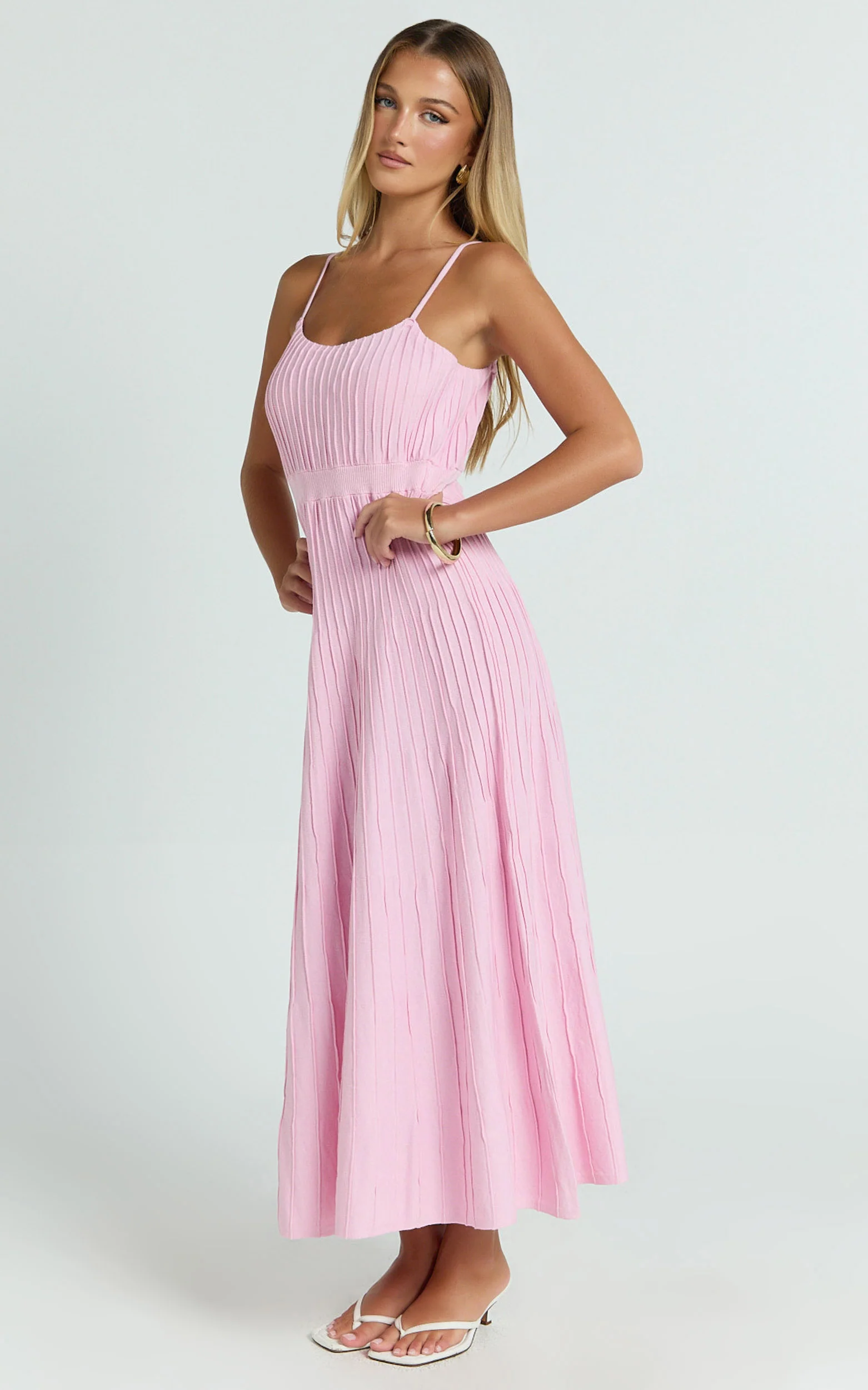 Panelled Knit Dress in Pale Pink