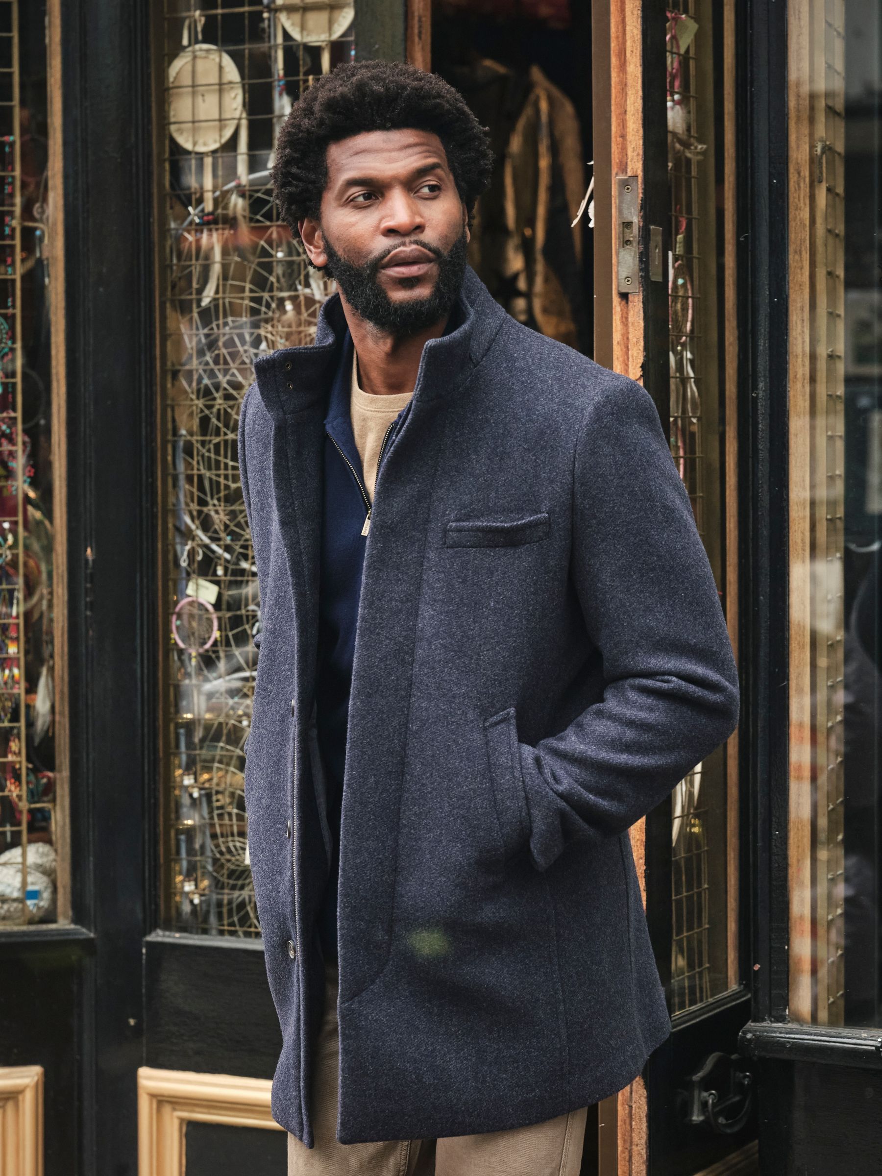 Pendeen Navy Wool Mix Overcoat
