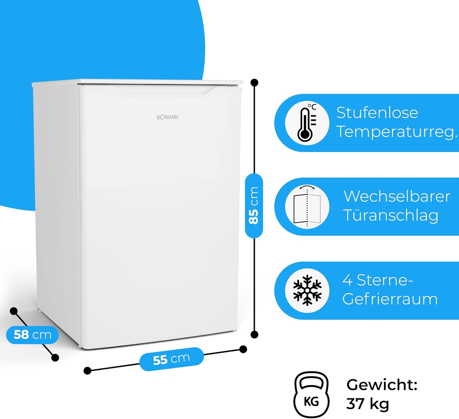 Bomann® Gefrierschrank 87L | Gefrierschrank klein mit Temperaturbereich ≤ -18°C | 3 Schubladen | Tiefkühlschrank mit wechselbarem Türanschlag | Freezer Tiefkühlschrank klein GS 7253 weiß