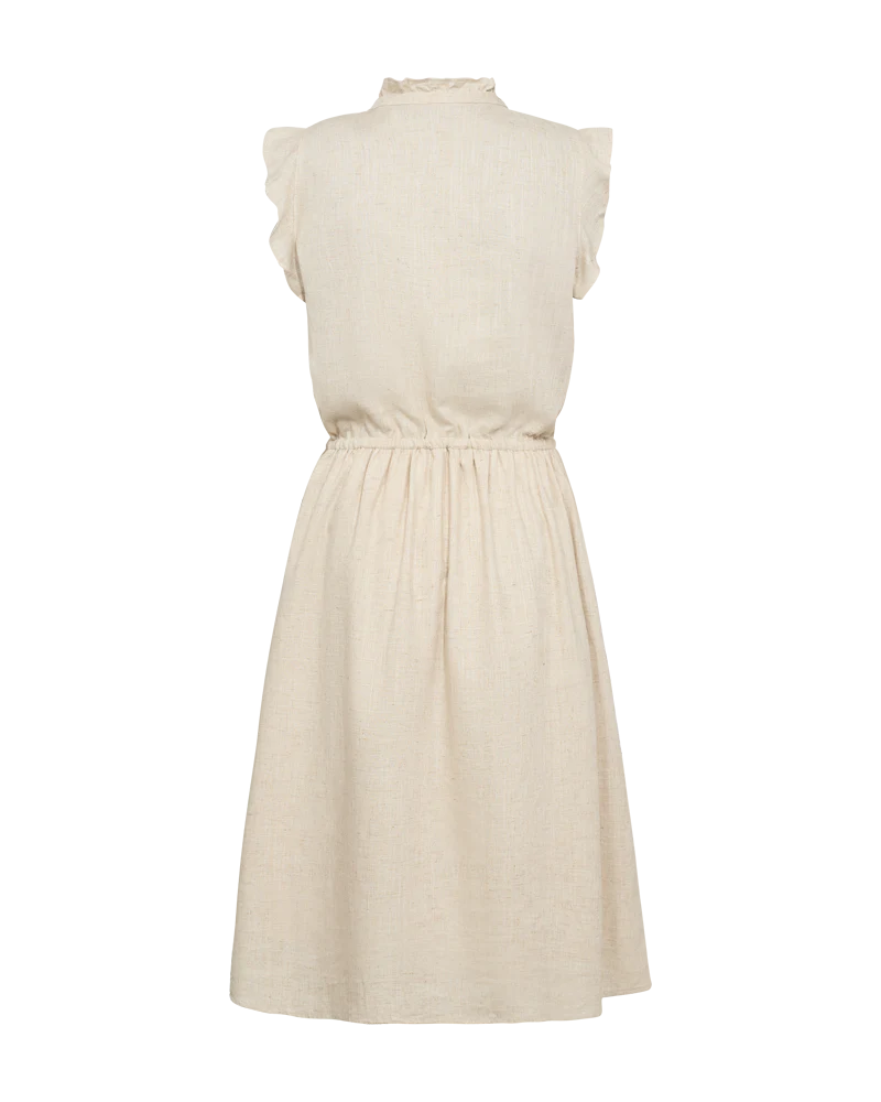 FQDEEM – KLEID MIT RÜSCHENÄRMELN - BEIGE