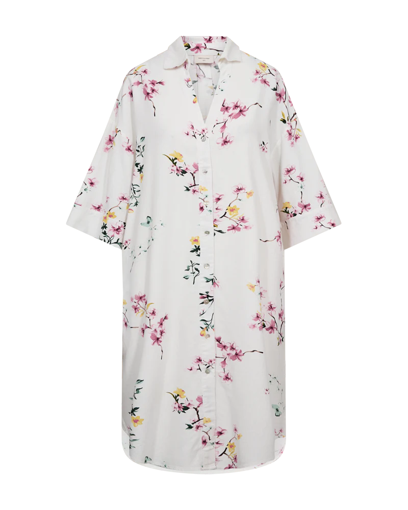 FQLAVISCO - KLEID MIT BLUMEN PRINT - WEISS UND ROSE