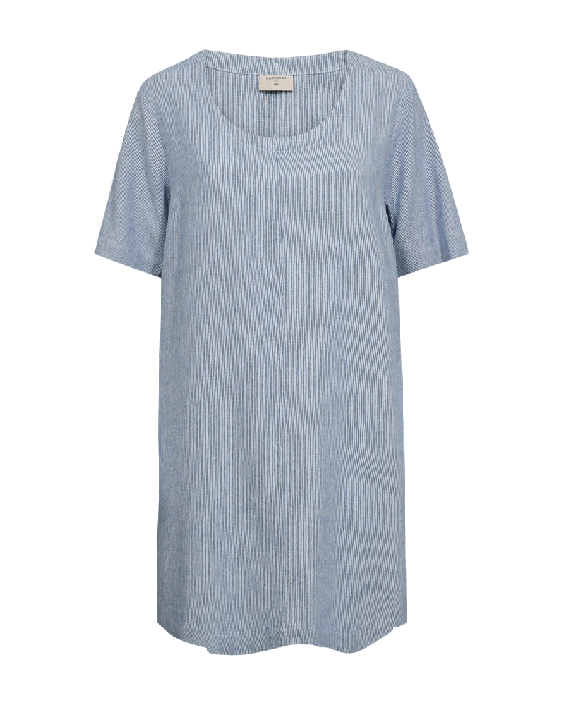 FQLAVA - GESTREIFTE LEINENKLEID - WEISS UND BLAU