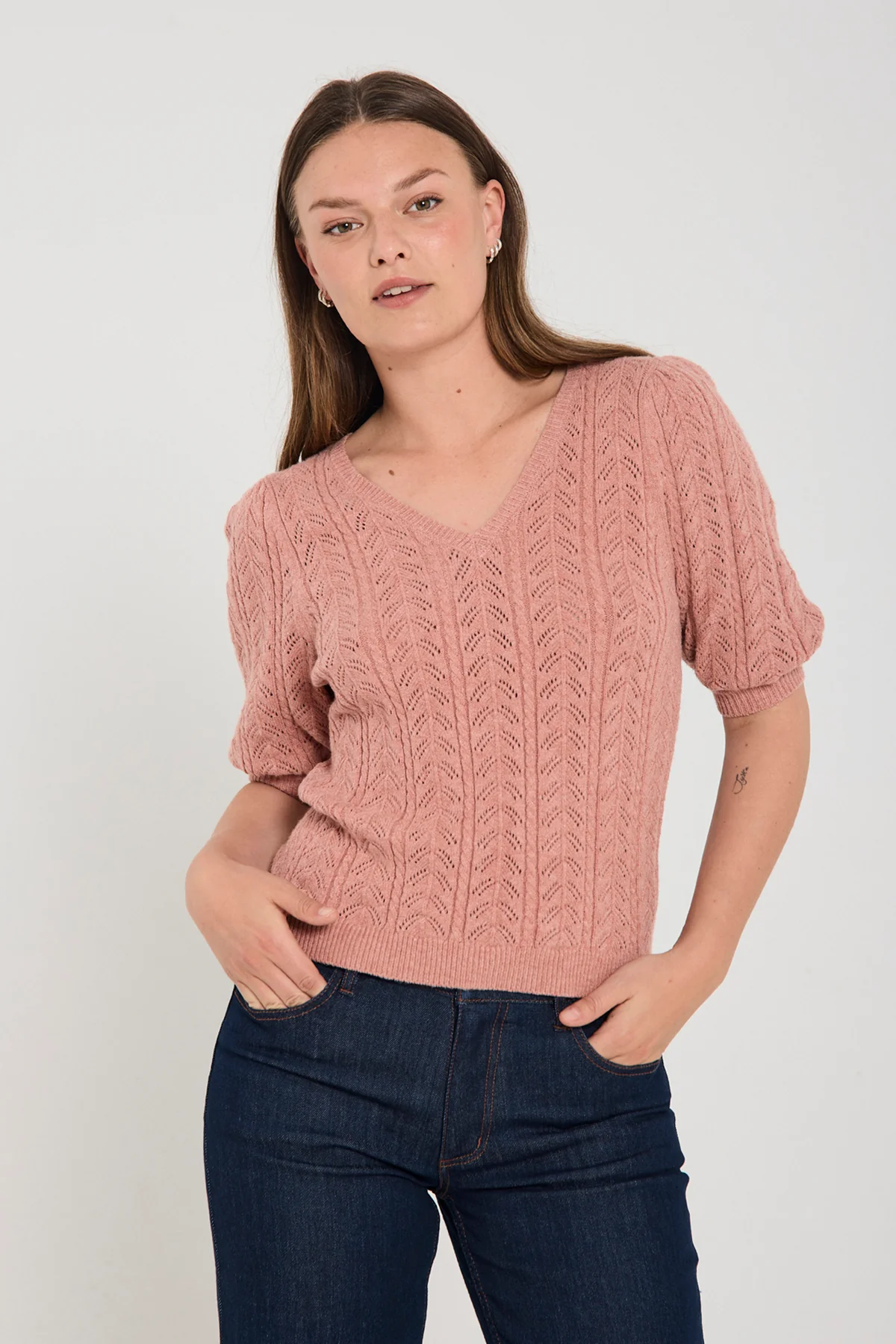 FQCLARRY – STRICKPULLOVER MIT LOCHMUSTER - ROSE