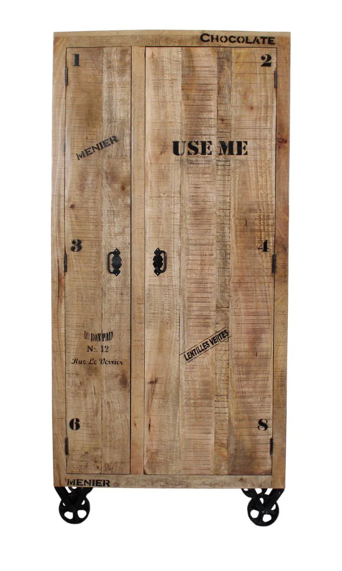 RUSTIC Garderobenschrank Natur Antik mit Antikschwarzen Beschlägen