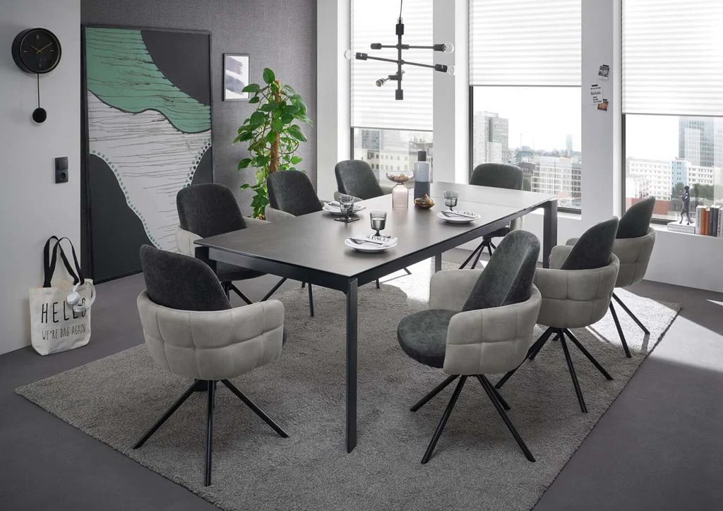 INES Armlehnenstuhl 2er Set, drehbar, Hellgrau/Anthrazit