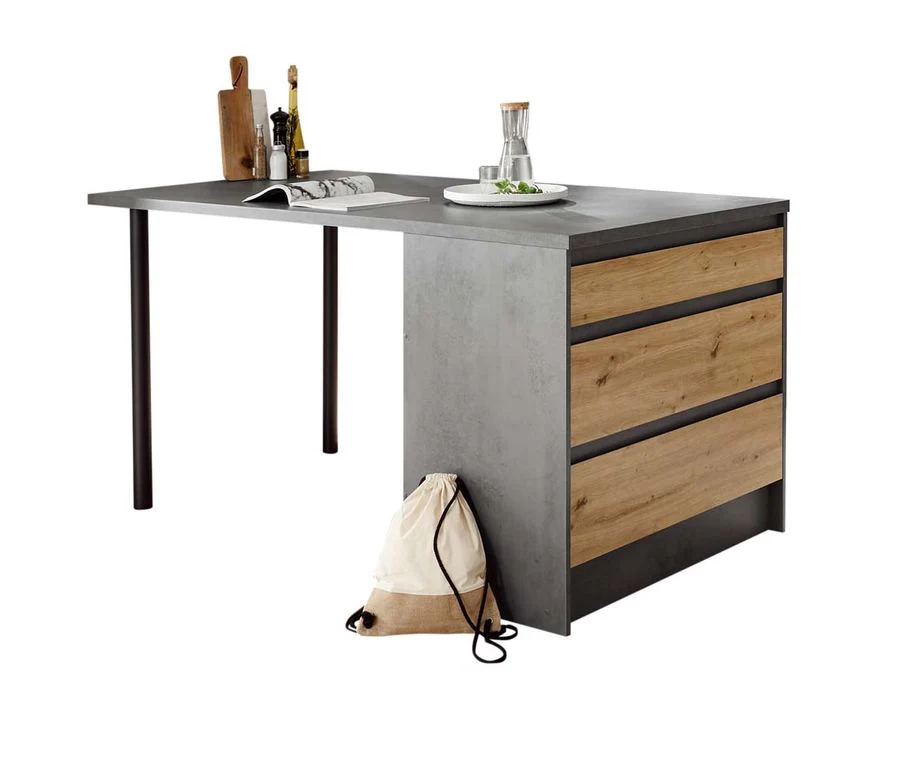 Tullamore Kücheninsel 180 x 90 cm Chromix Anthrazit / Artisan Eiche