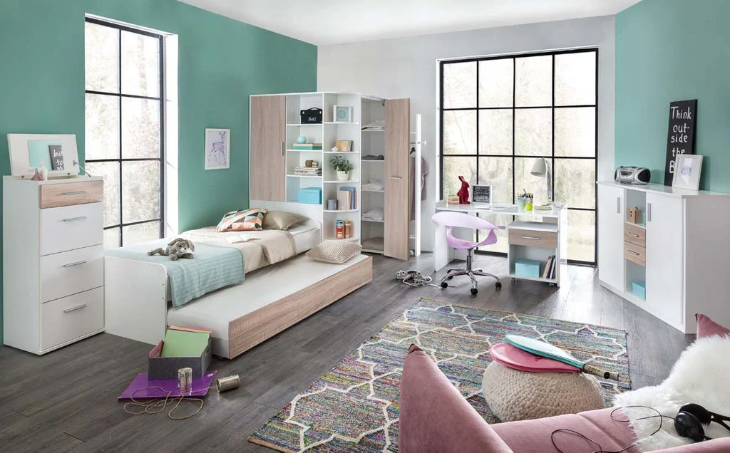 Joker Jugendzimmer Komplettset Weiß / Eiche sägerau 1
