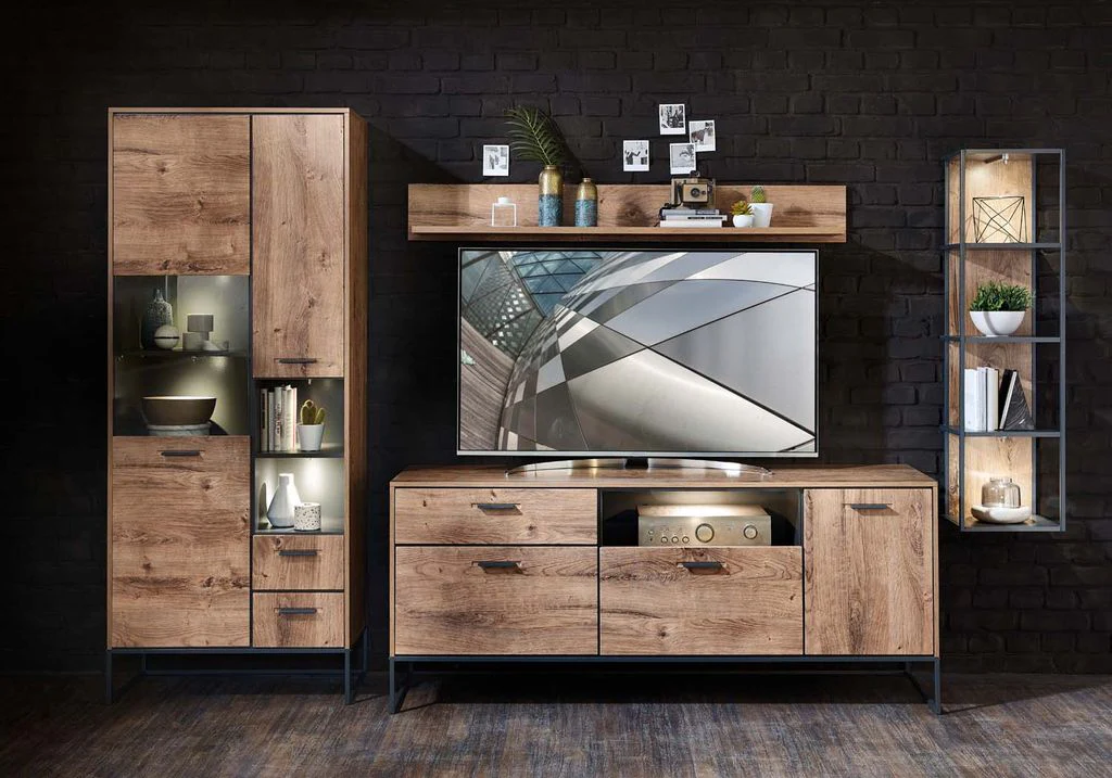 Manhattan Wandregal, fertig montiert Haveleiche Cognac