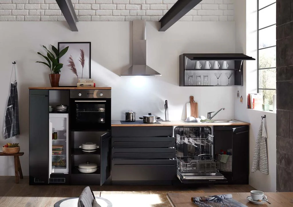 Jarklow Küchenzeile Küchenblock Schwarz Matt