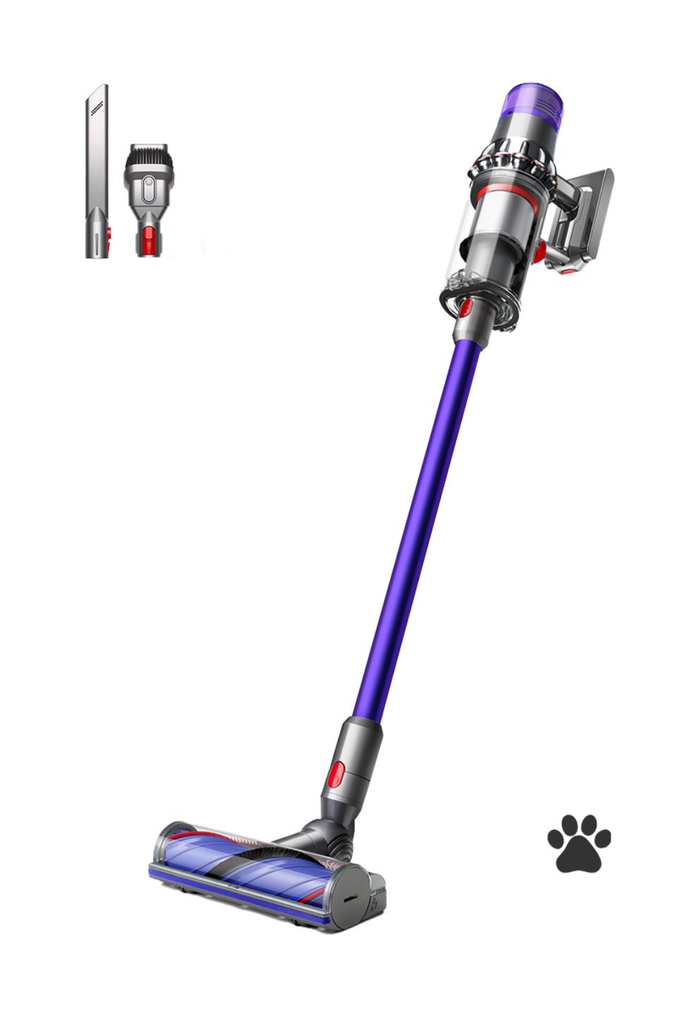 Dyson V11 Advanced vacuum in Nickel and purple
